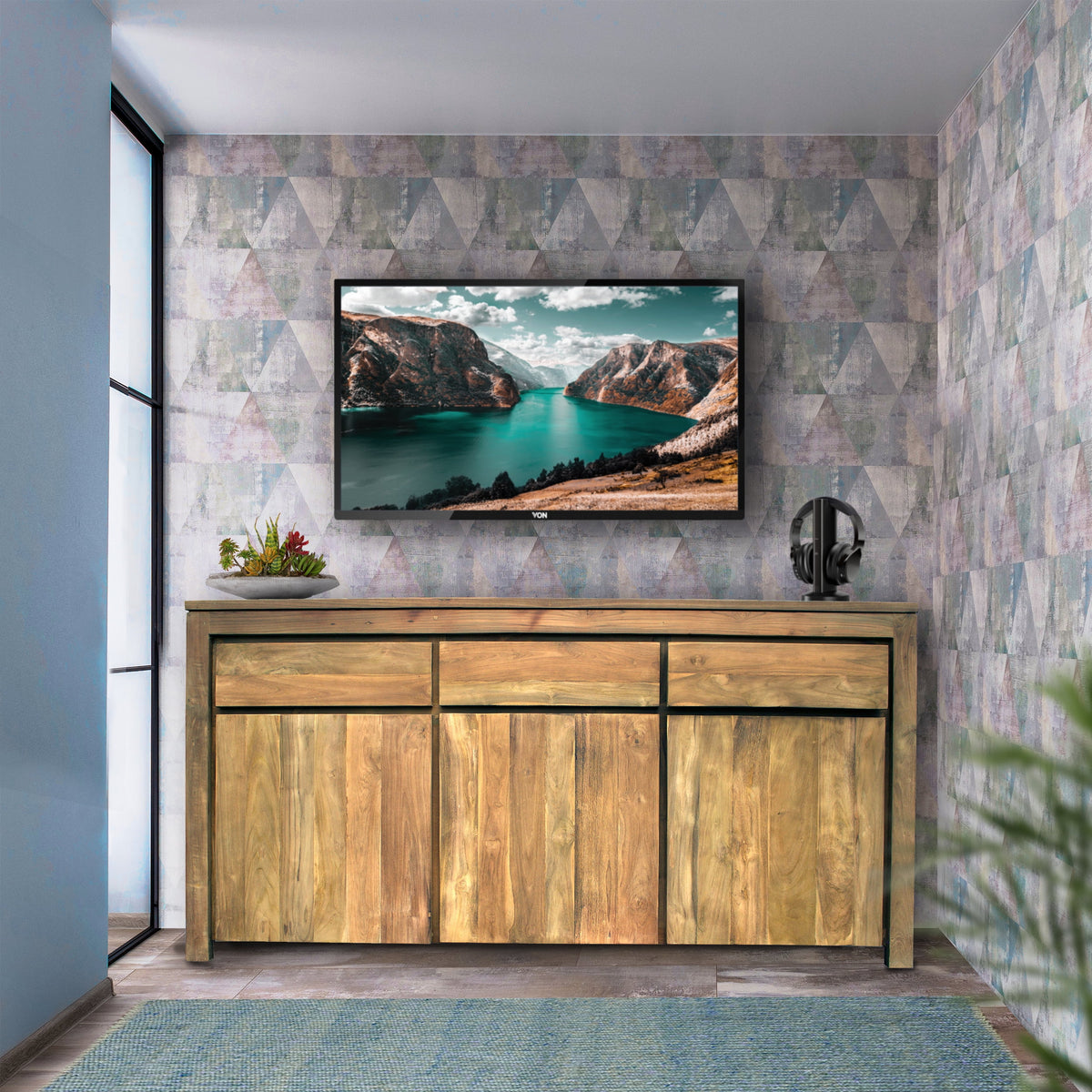 Recycled Teak Wood Buffet with 3 Doors and 3 Drawers D817
