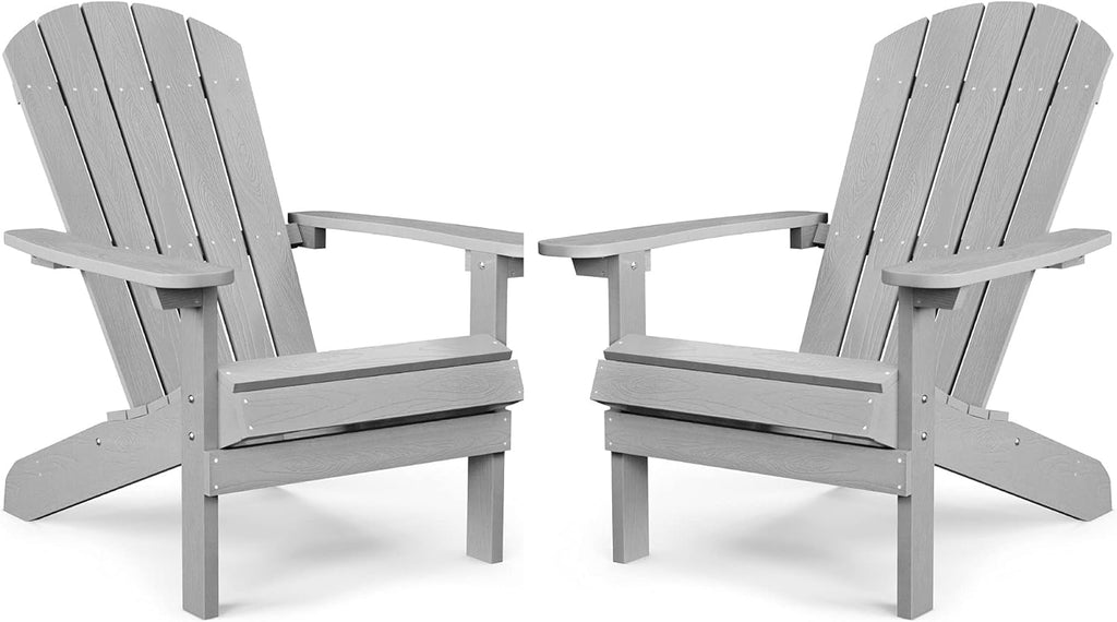 Adirondack Chairs Set of 2 Plastic Weather Resistant Grey J895