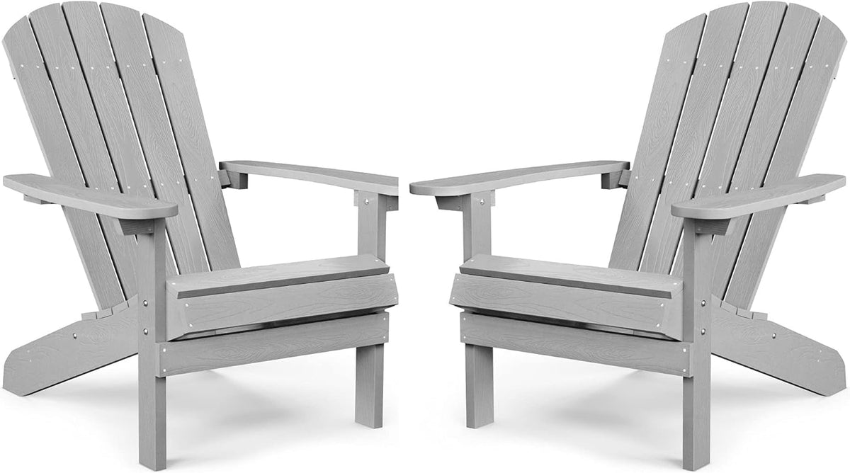 Adirondack Chairs Set of 2 Plastic Weather Resistant Grey J895