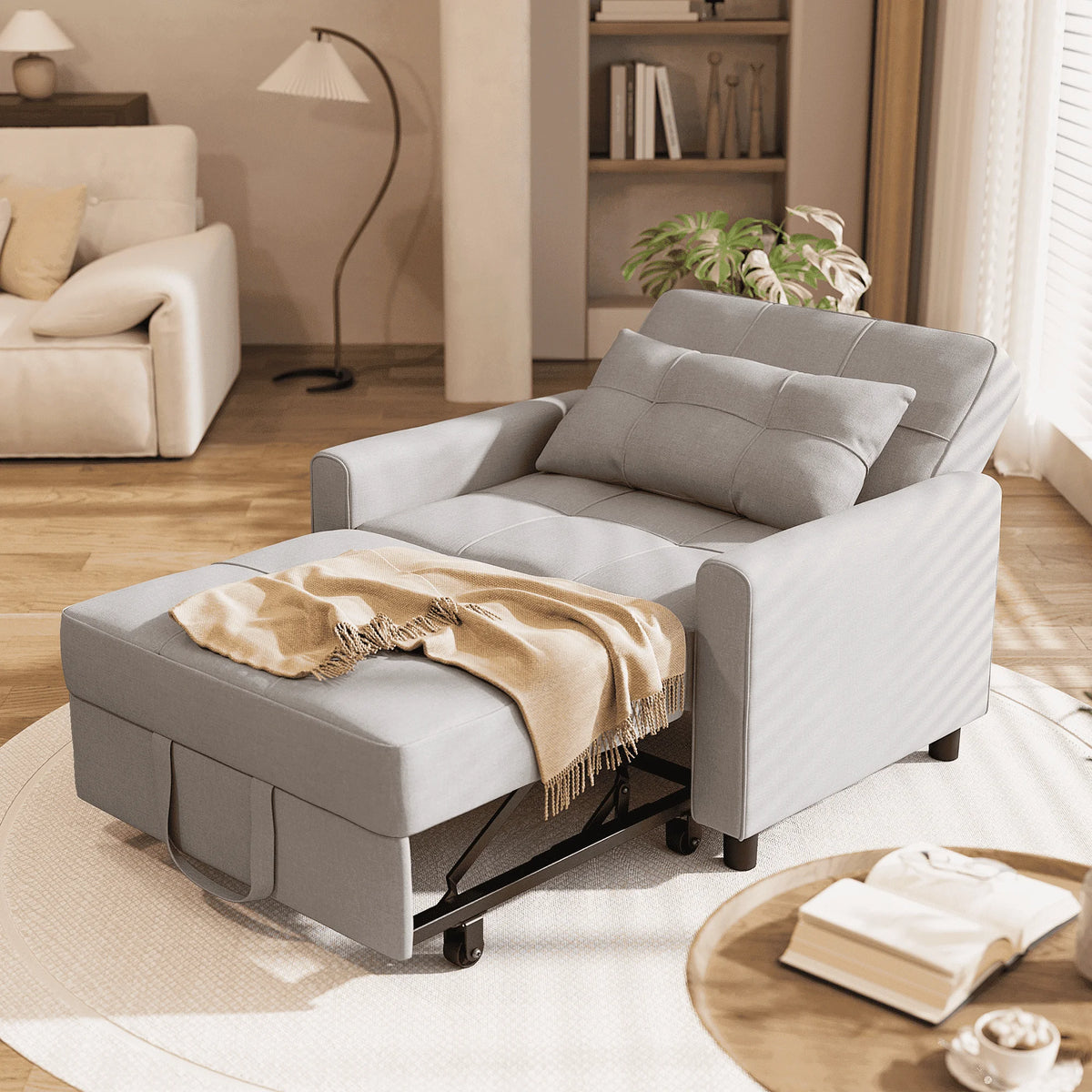 Light Gray 3 in 1 Convertible Sleeper Sofa K840125