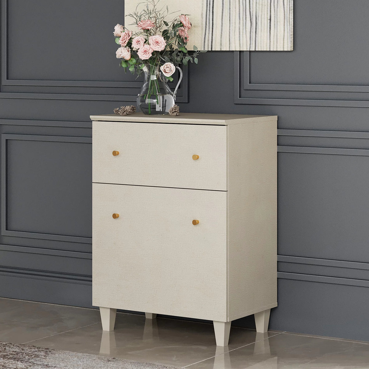 Beige Storage Cabinet with Drawer and Door W9158