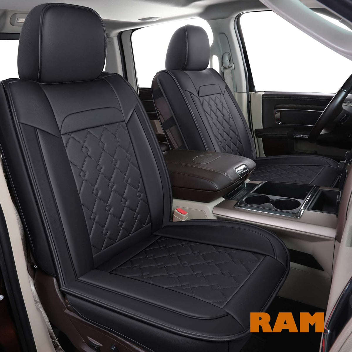 Black Blue Waterproof Faux Leather Seat Covers Full Set W537