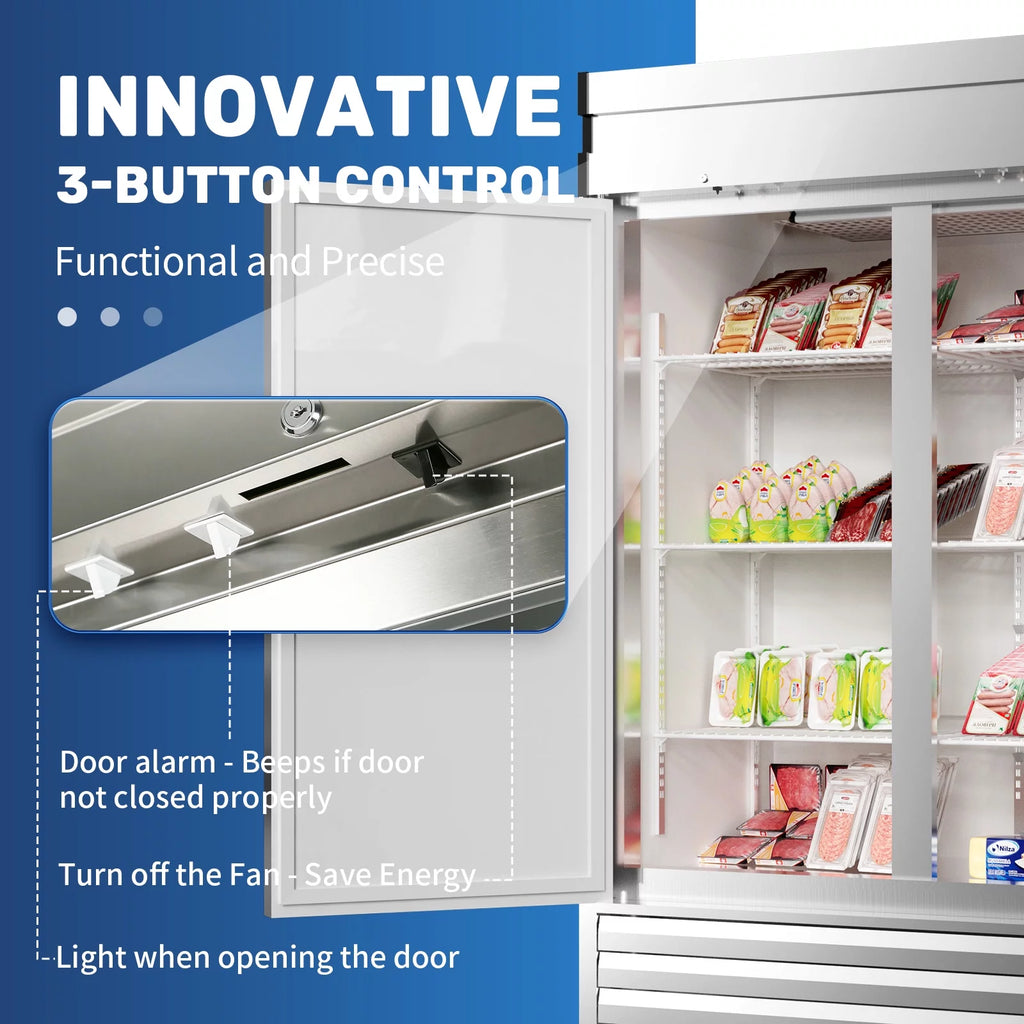 54" 2-Door 49 Cu.Ft Stainless Steel Reach-in Refrigerator with Lock A46760