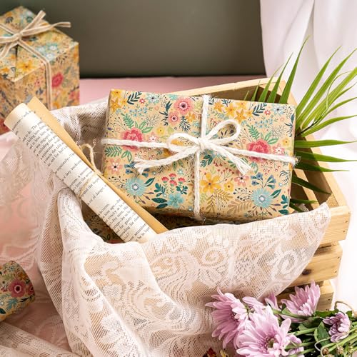 Kraft Floral Wrapping Paper Roll M2476
