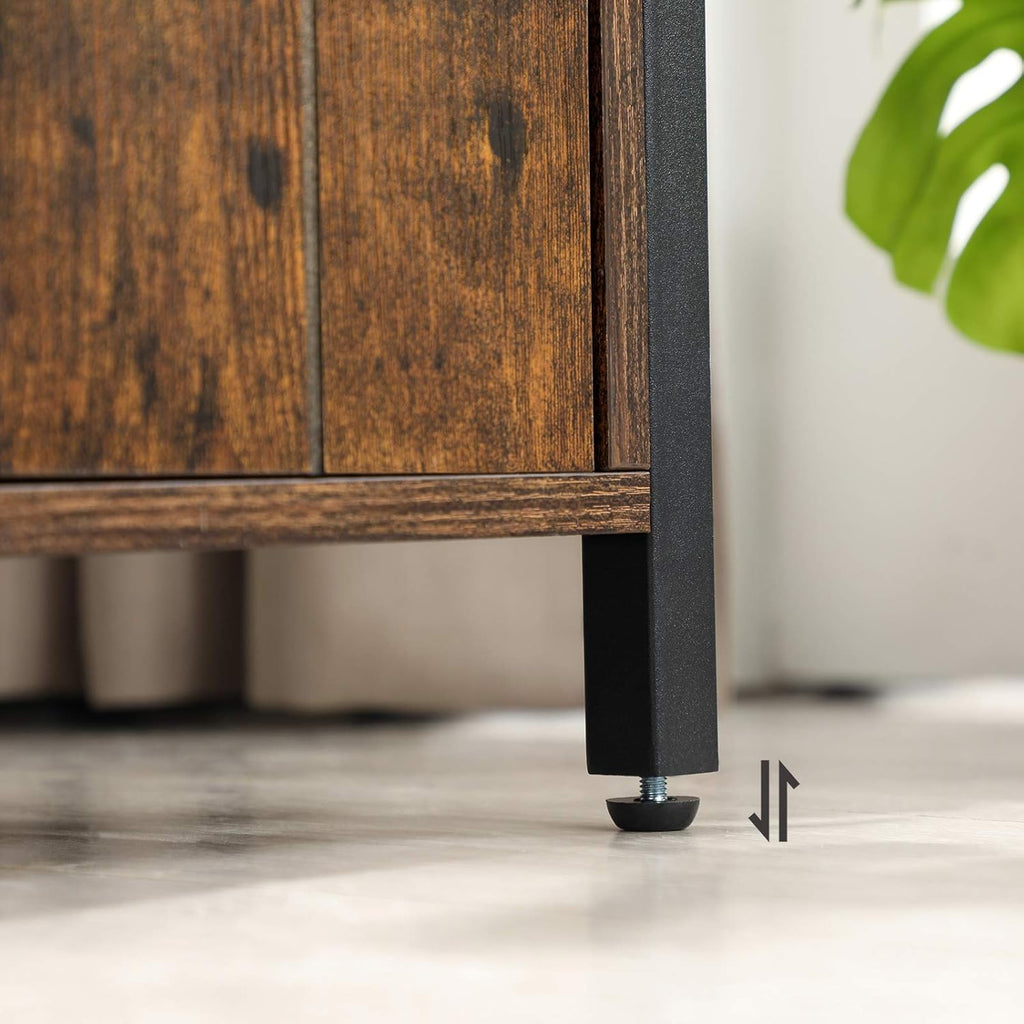 Rustic Brown and Black Nightstand with Open Shelf and Storage Cabinet X526