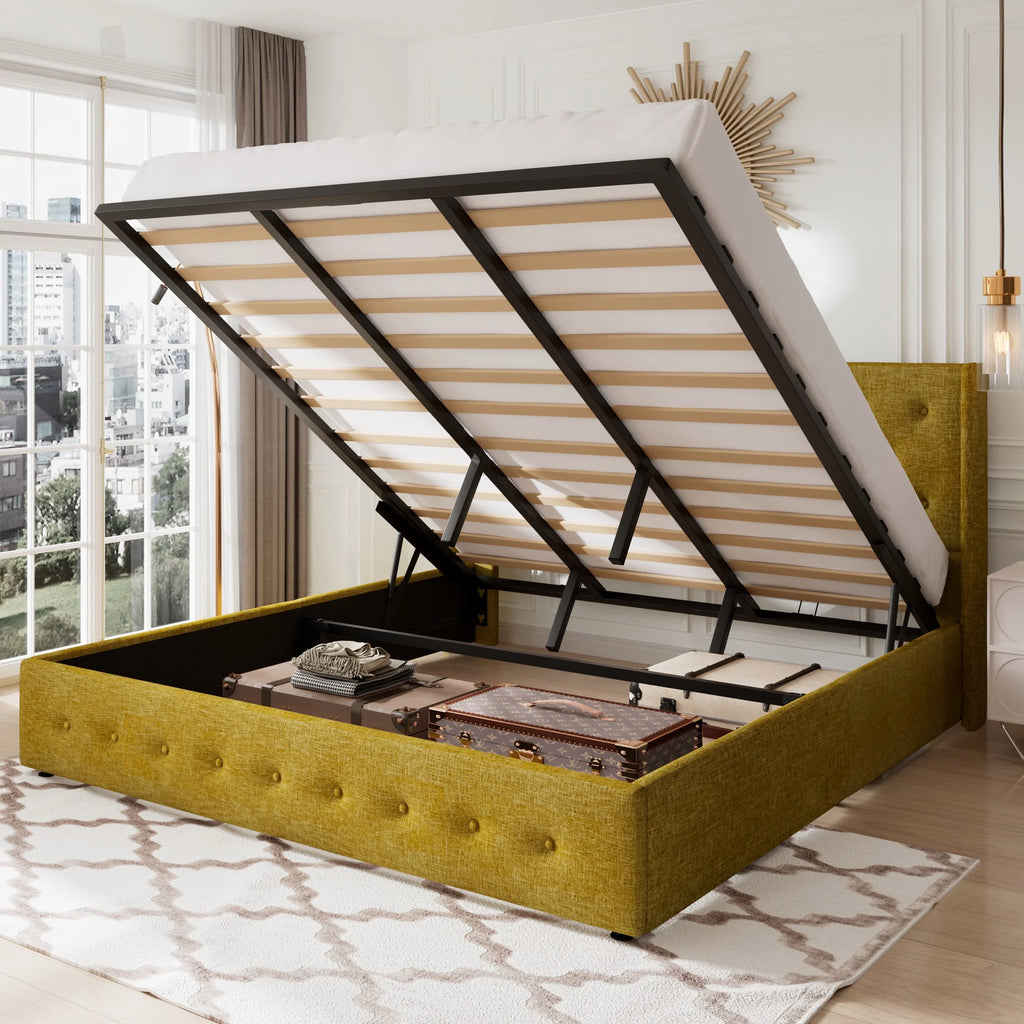 Queen Size Lift Up Storage Bed Frame with Wingback Headboard F4989