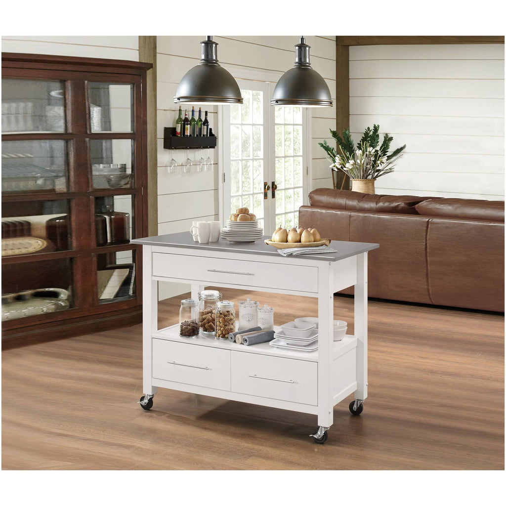 Stainless Steel & White Kitchen Cart K9655