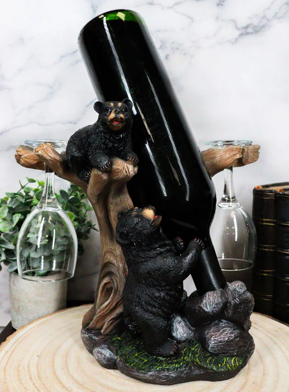 Black Bear Wine Glasses and Bottle Holder Figurine A125783