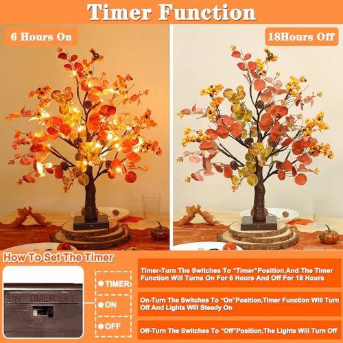 2 Pack Fall Tabletop Tree with 48 LED Battery Operated 18 Inch Y6274