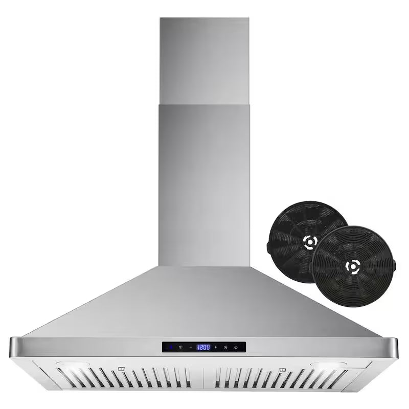 30 in. Stainless Steel Ductless Wall Mount Range Hood with Carbon Filter Kit M327897
