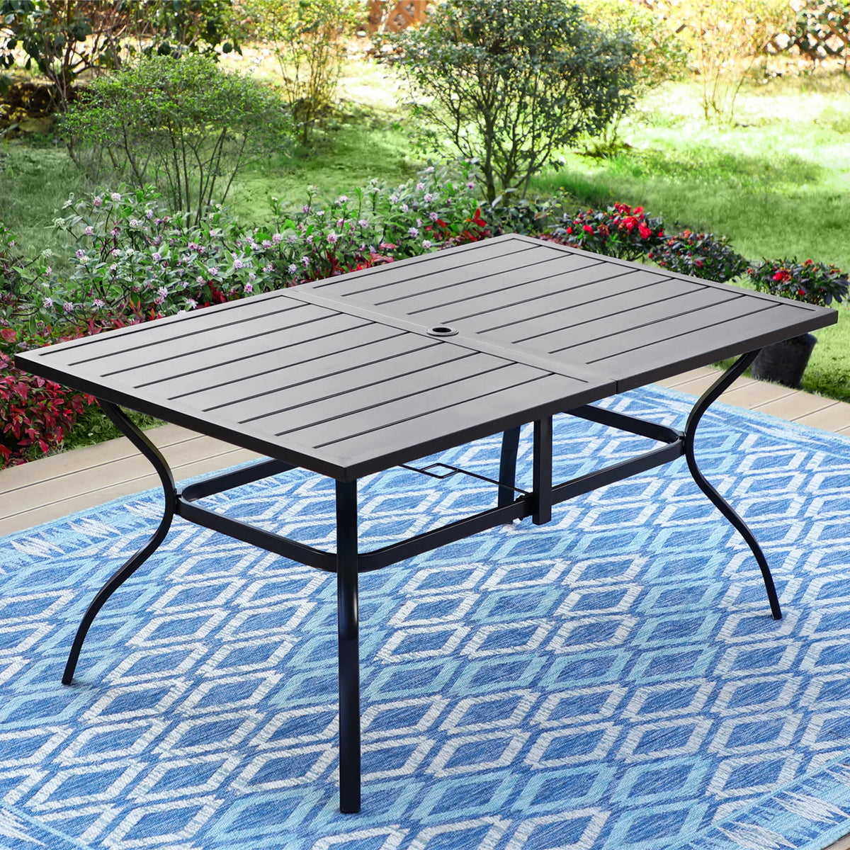 7-Piece Black Steel Patio Dining Set with 6 Armchairs and Table R1790
