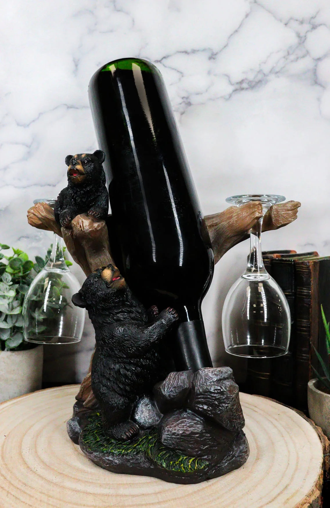 Black Bear Wine Glasses and Bottle Holder Figurine A125783