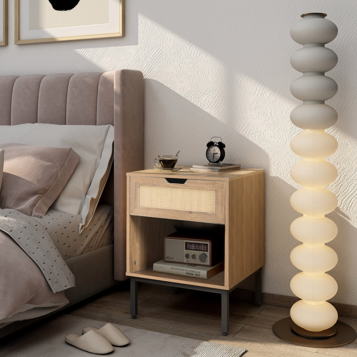 Natural Rattan Nightstand with Metal Legs P90791