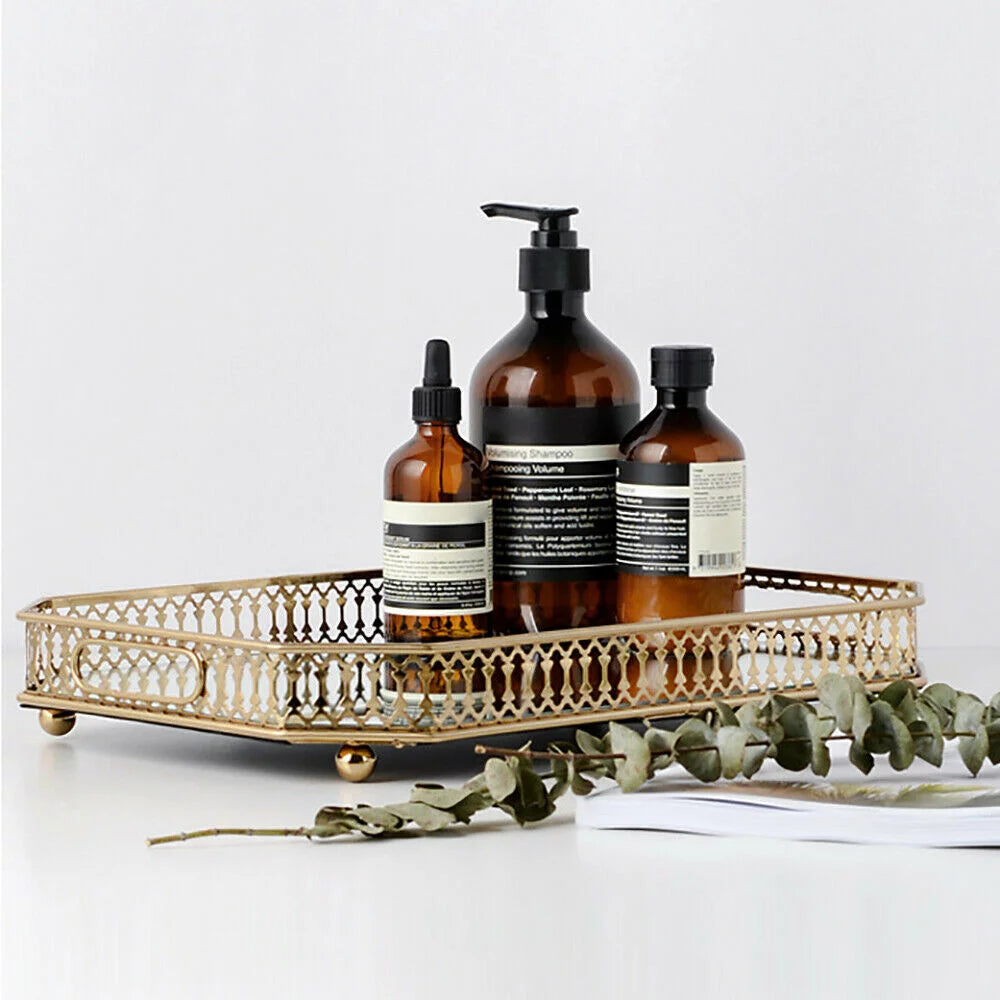 Vintage Glass Metal Vanity Tray Y630613