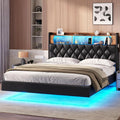 Queen Size Black Upholstered Platform Bed with Storage Headboard D4992