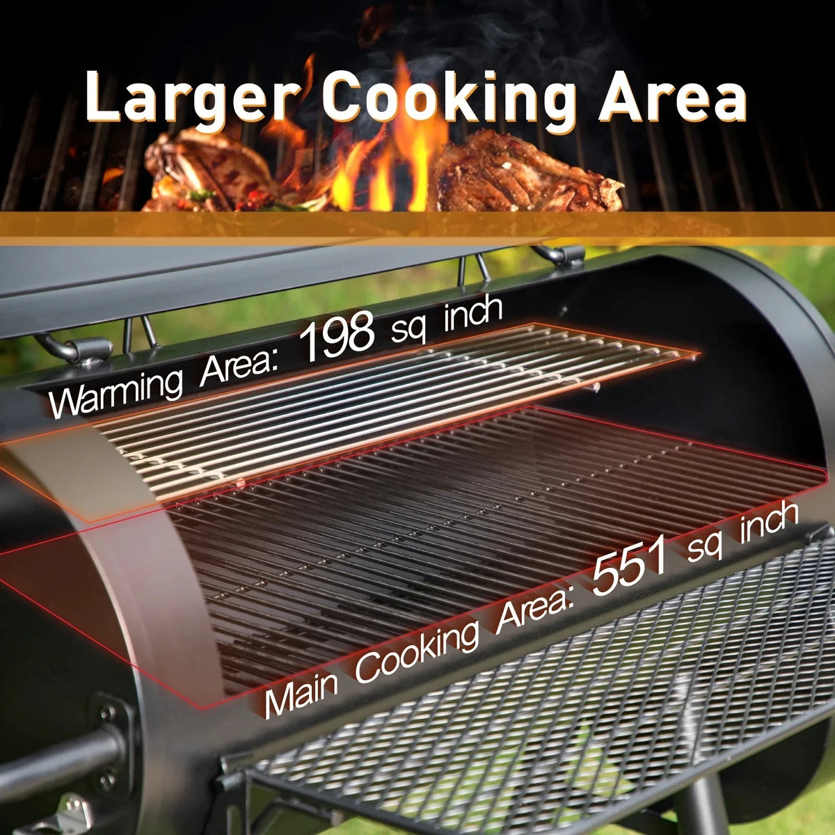 Charcoal Grill with Offset Smoker Black X704