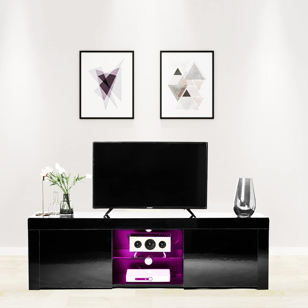 White Wall-Mounted TV Stand with LED Lights and 2 Storage Drawers G85136