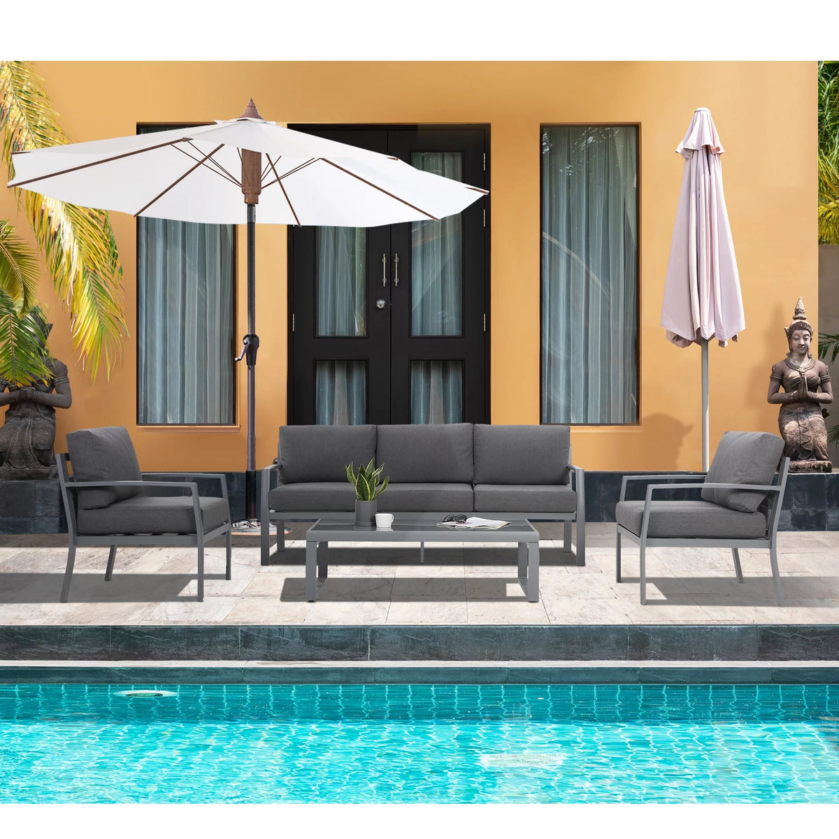 4 Piece Metal Patio Furniture Set with Cushions A27045