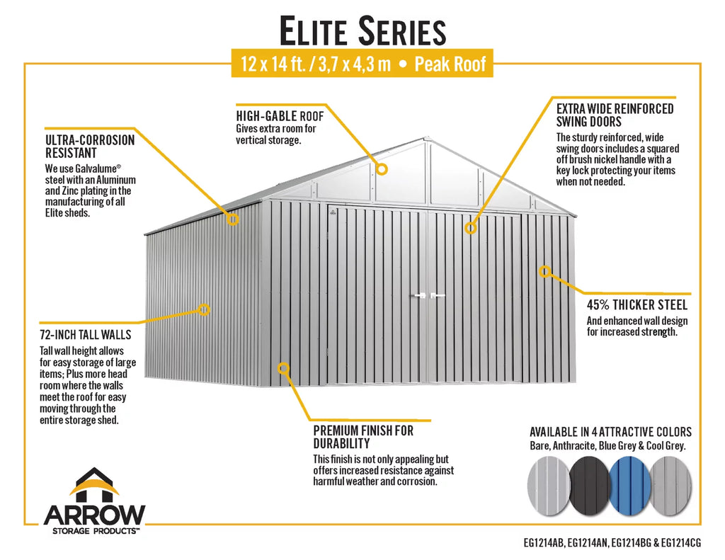Steel Storage Shed 12x14 Cool Grey S262108