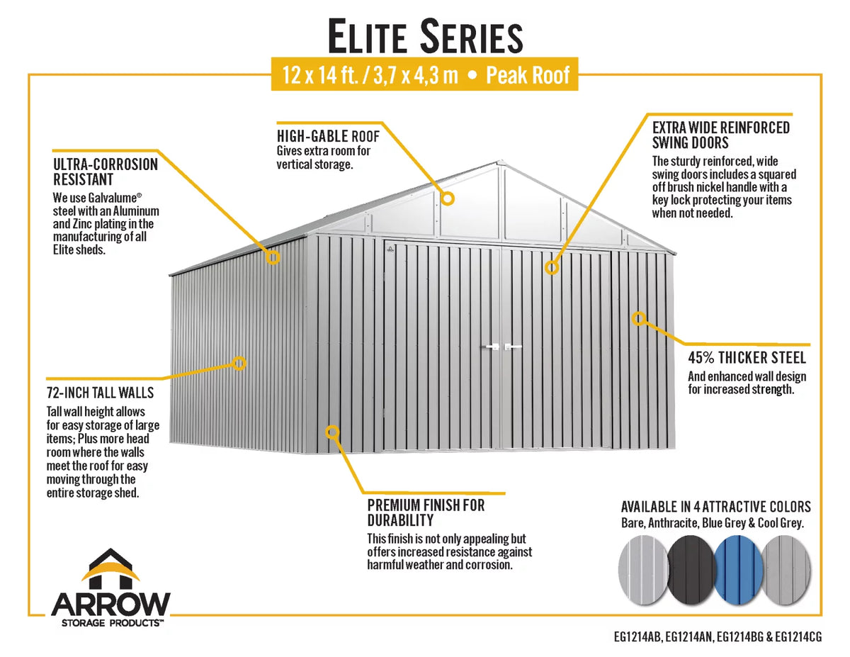 Steel Storage Shed 12x14 Cool Grey S262108