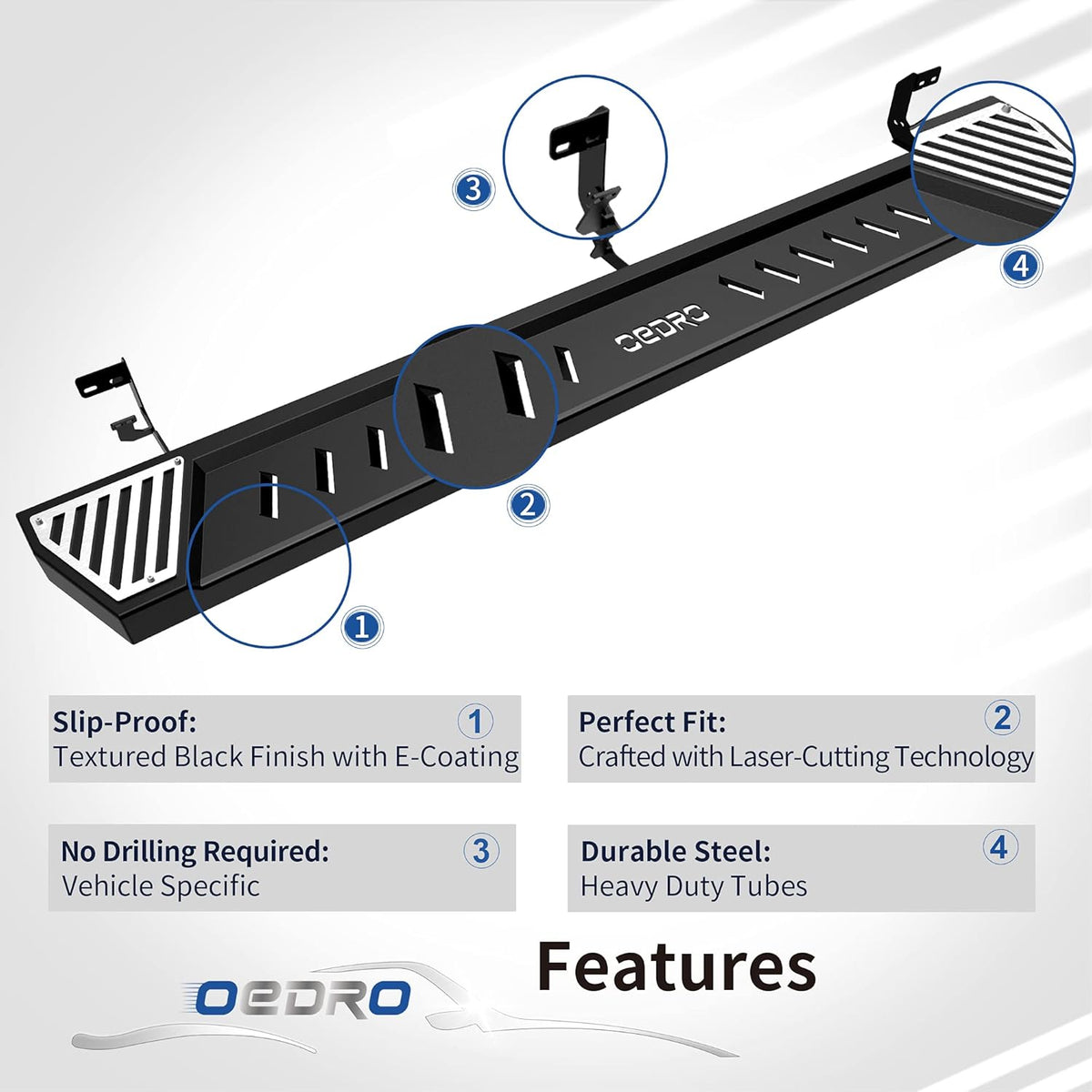 Running Boards Textured Black Steel Side Step Rails J48366