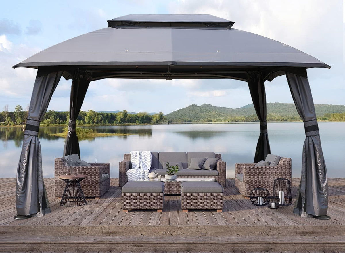 10x13 Dark Gray Patio Gazebo with Netting F764