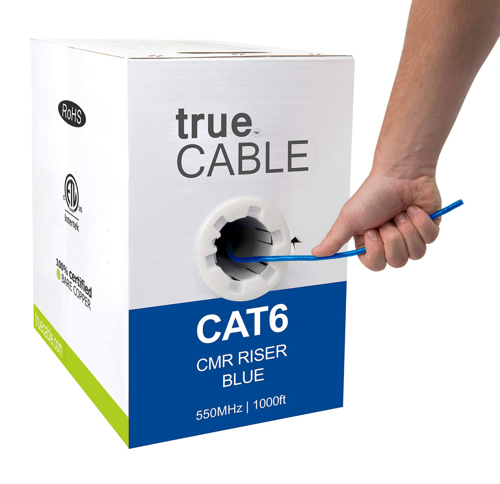 Cat6 Riser 1000ft Blue 23AWG Solid Bare Copper UTP Bulk Ethernet Cable U449