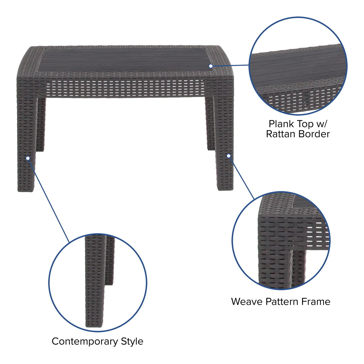 Dark Gray Faux Rattan Coffee Table S117320