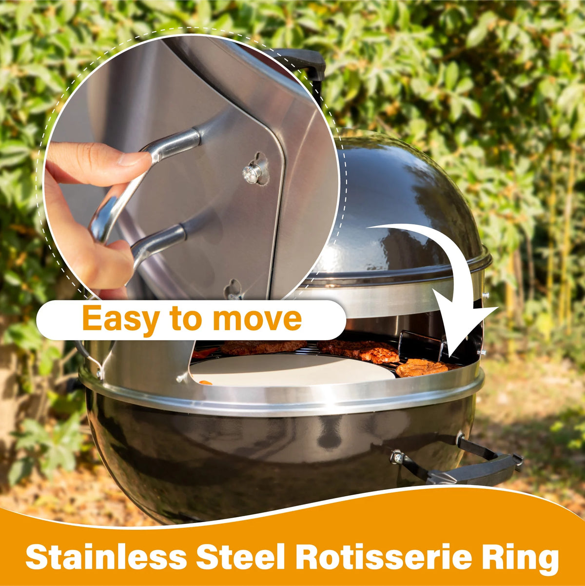 Portable 22" Charcoal BBQ Grill with Rotisserie Ring Q80426