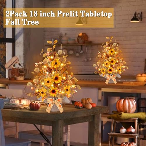 2 Pack Fall Tabletop Tree with 48 LED Battery Operated 18 Inch Y6274