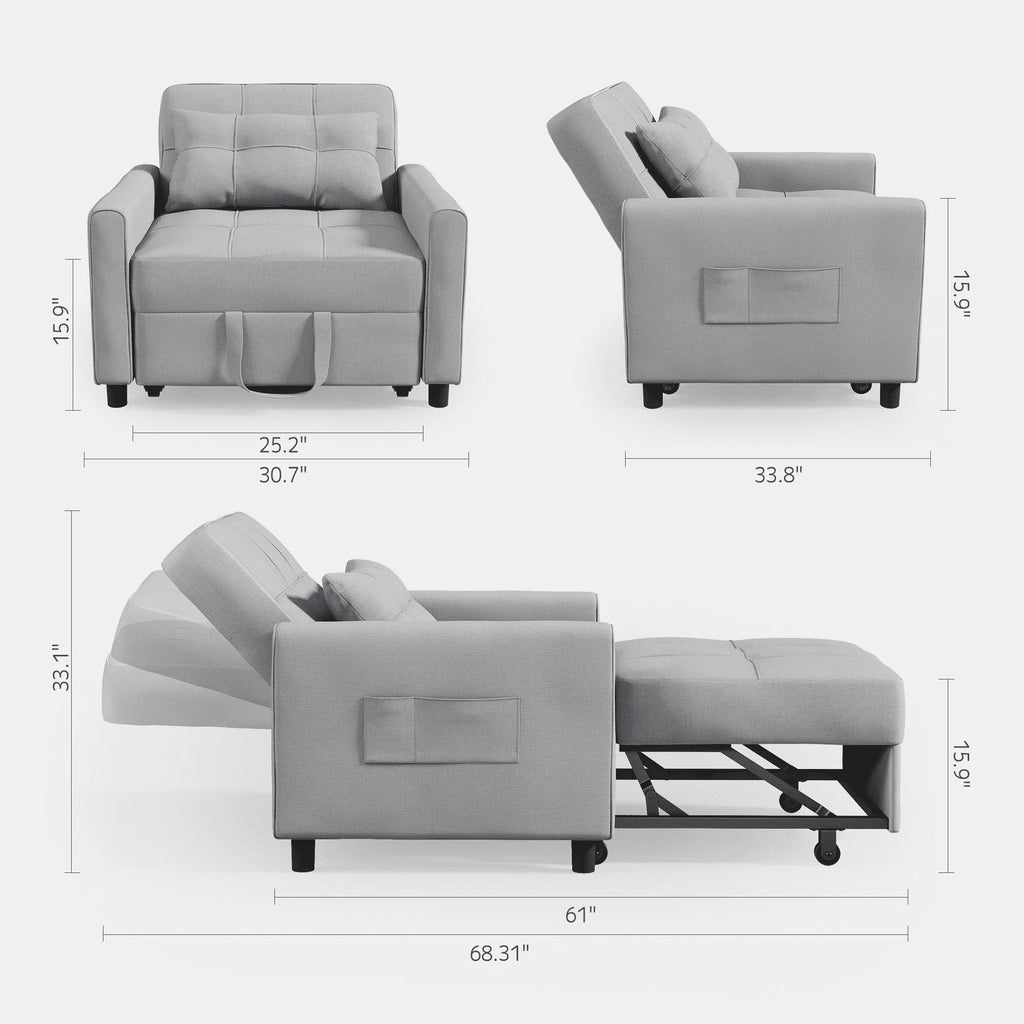 Light Gray 3 in 1 Convertible Sleeper Sofa K840125