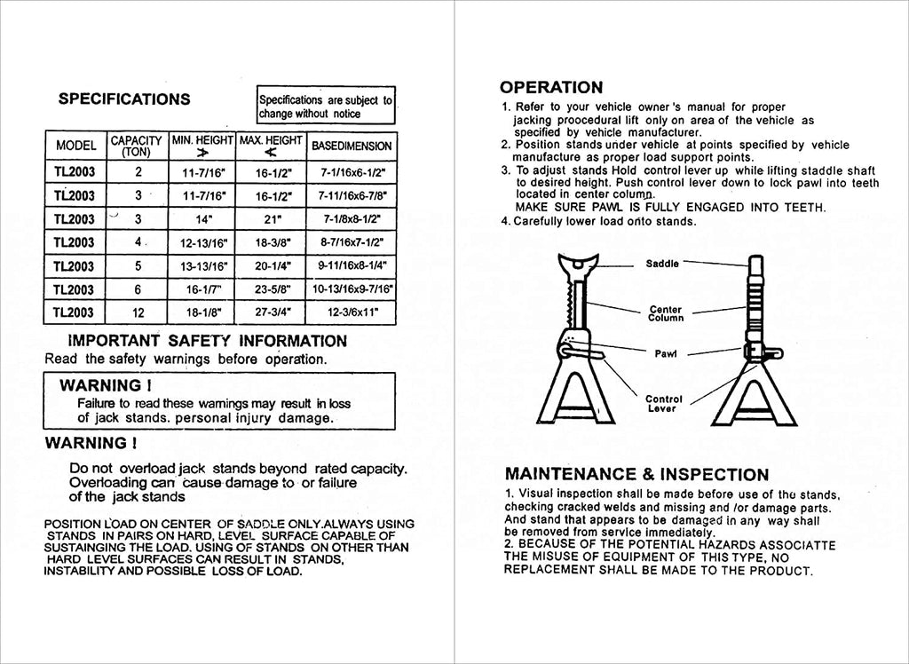 Set of 4 Heavy Duty 6 Ton Adjustable Steel Jack Stands M945481