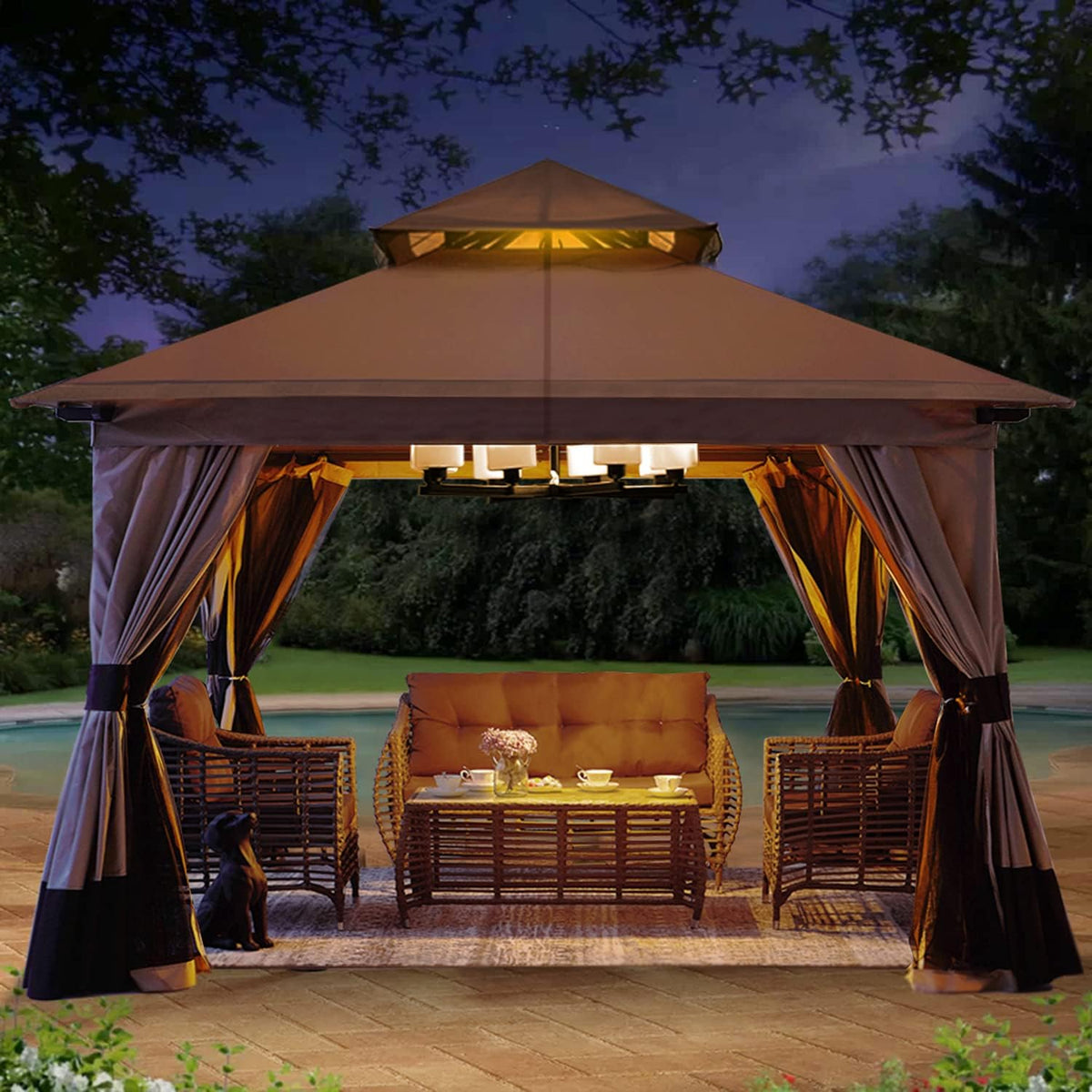 10x13 Dark Gray Patio Gazebo with Netting F764