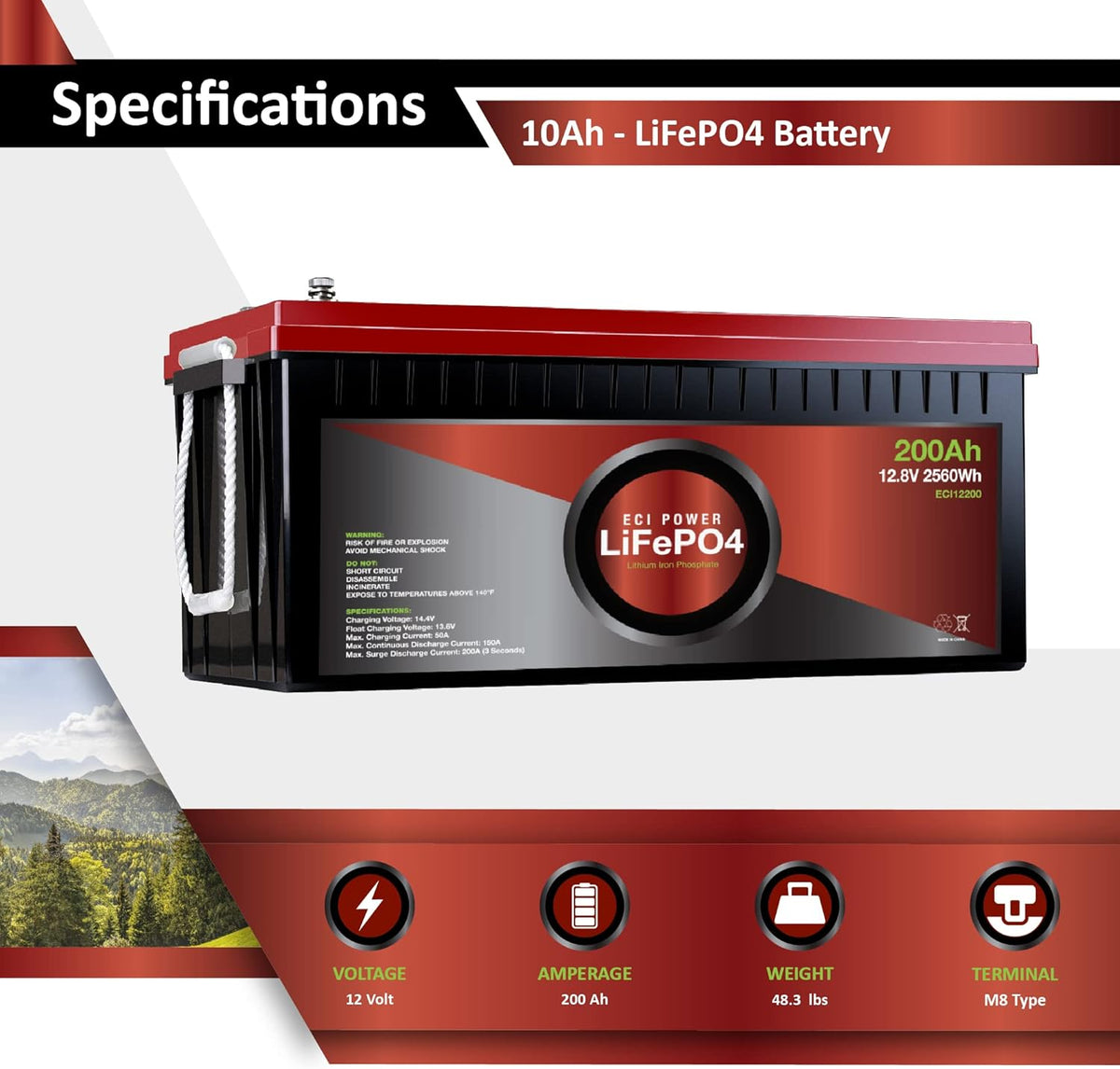 12V 200Ah Lithium LiFePO4 Deep Cycle Rechargeable Battery E751977