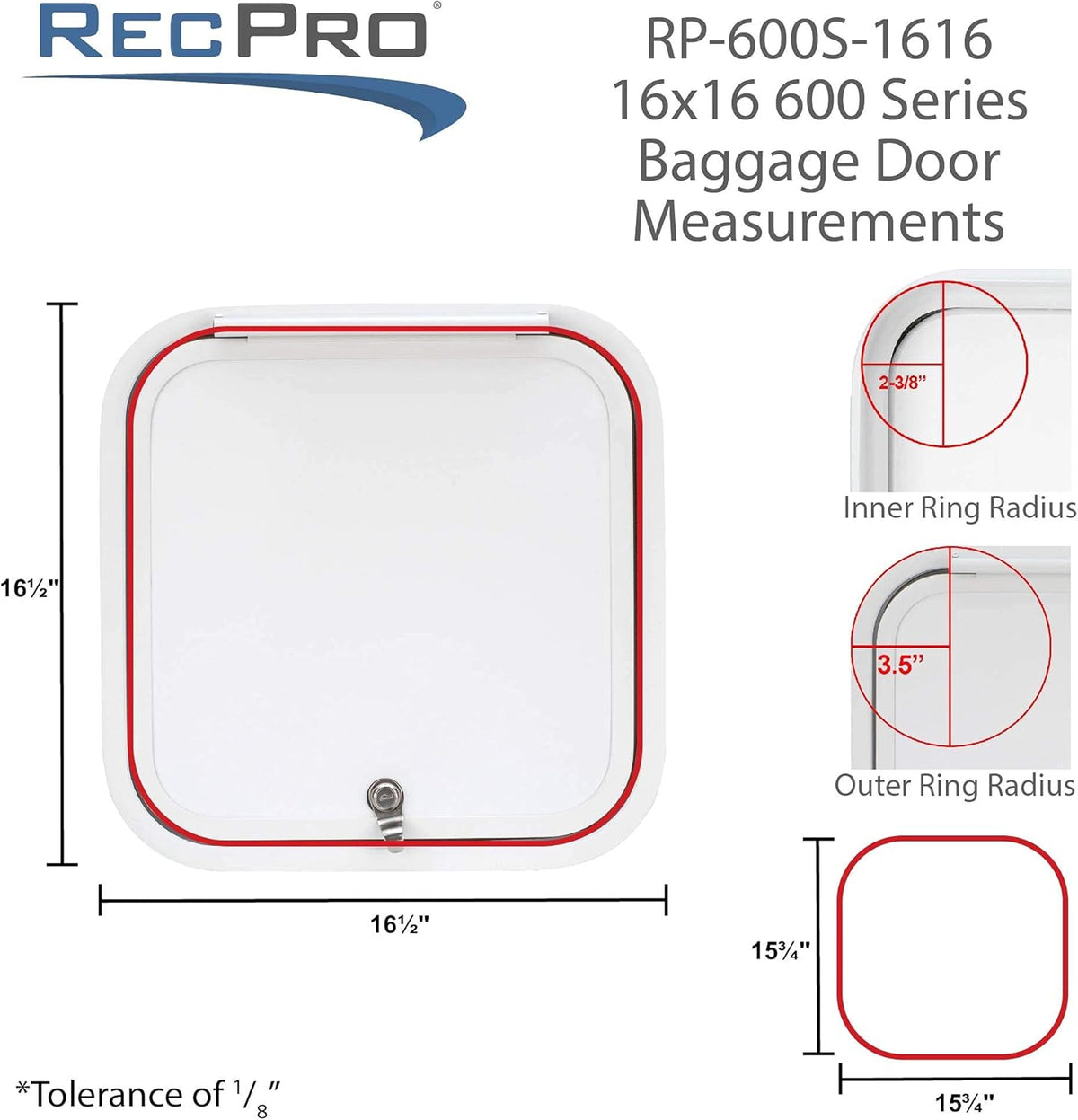 16 Wide x 16 High Rounded Corners RV Baggage Door O206012