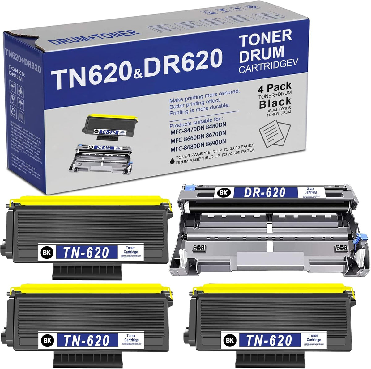 Compatible TN620 Toner Cartridge and DR620 Drum Unit 4-Pack H6817