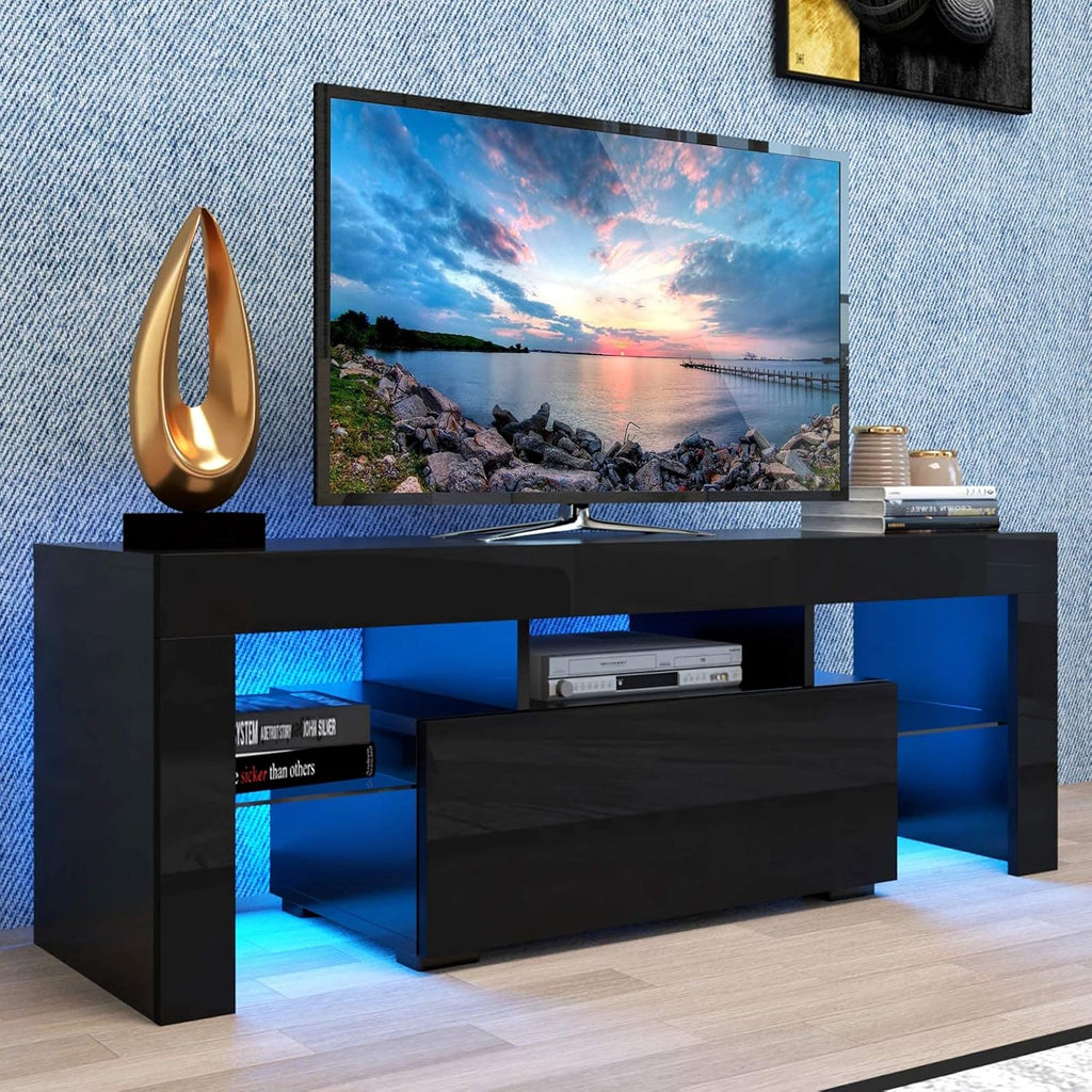 White Wall-Mounted TV Stand with LED Lights and 2 Storage Drawers G85136