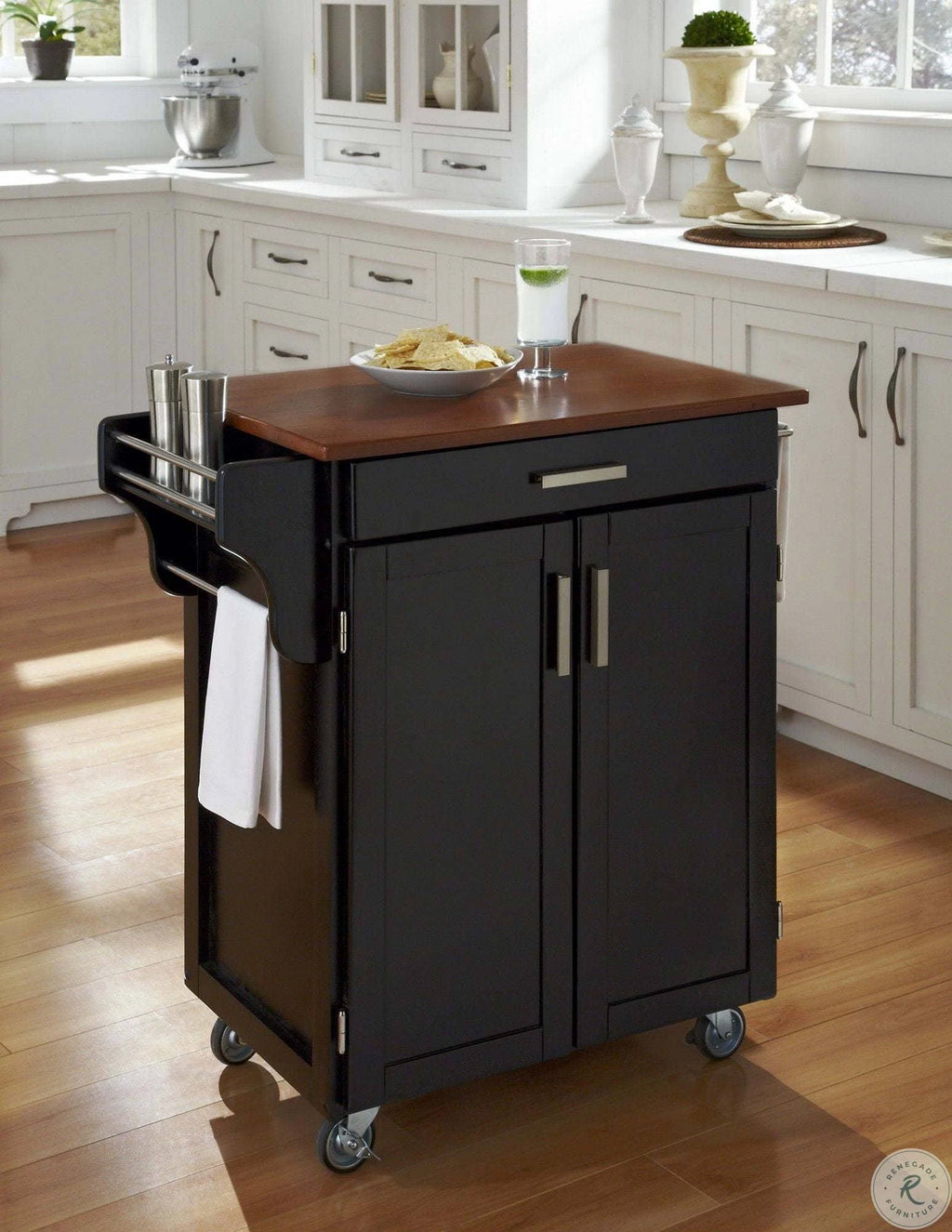 Black Kitchen Cart with Oak Top E655