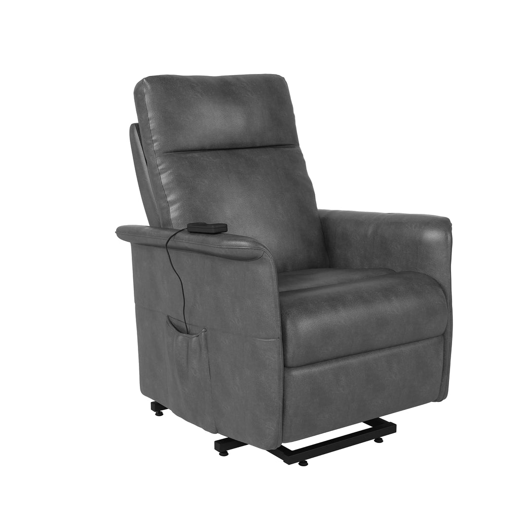 Gray Faux Leather Power Recline and Lift Chair R88181