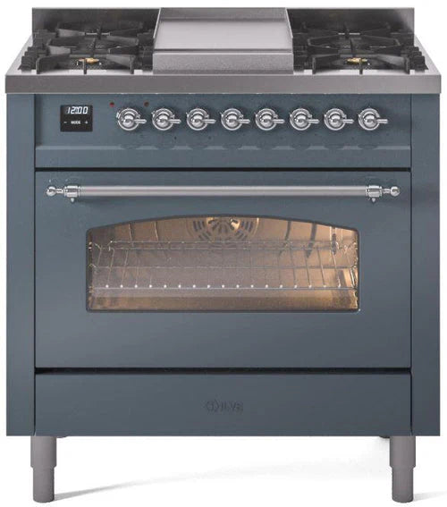 Blue Grey 36 Dual Fuel Natural Gas Range with Chrome Trim E7325