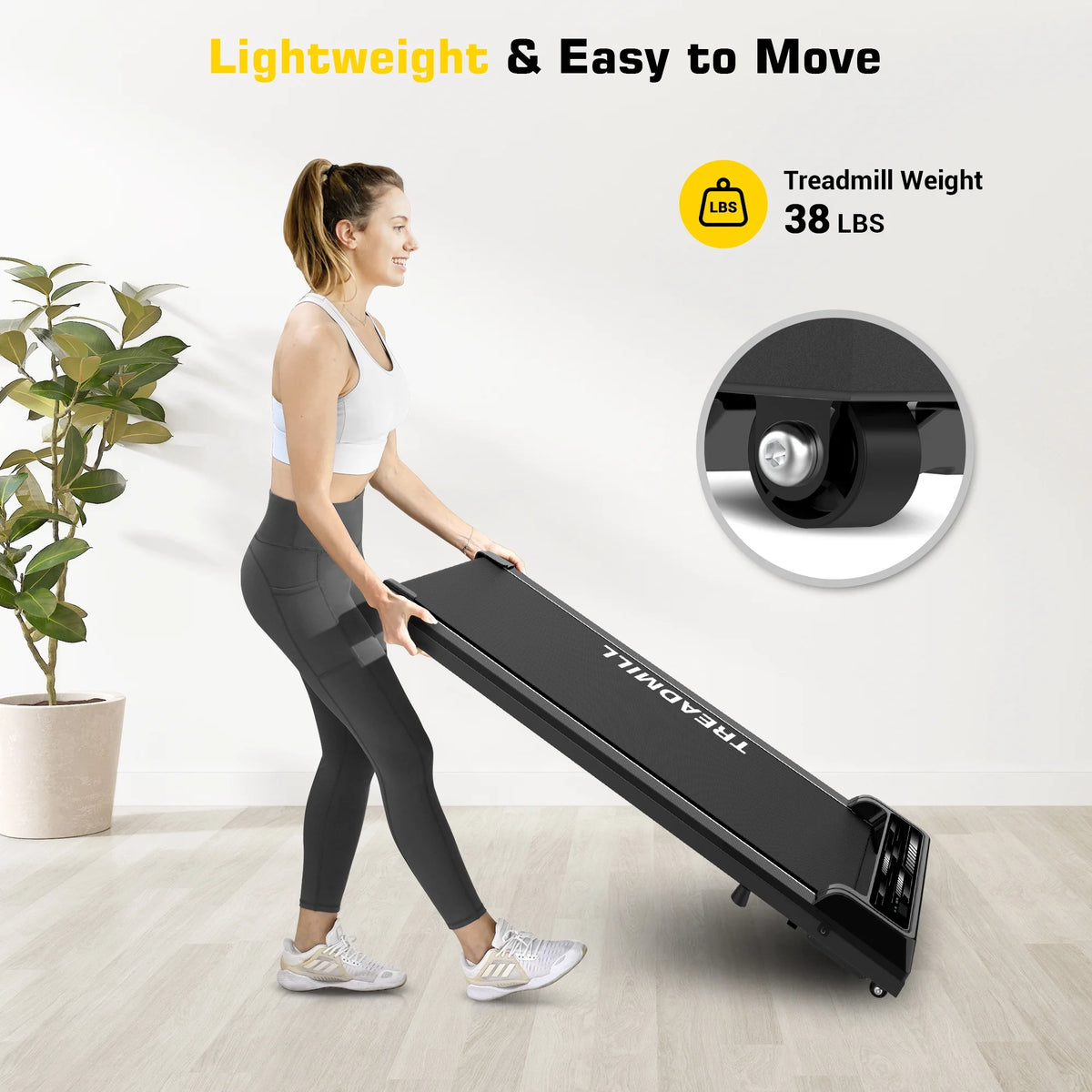 Under Desk Treadmill Walking Pad 265lbs 2.25HP Black T35388