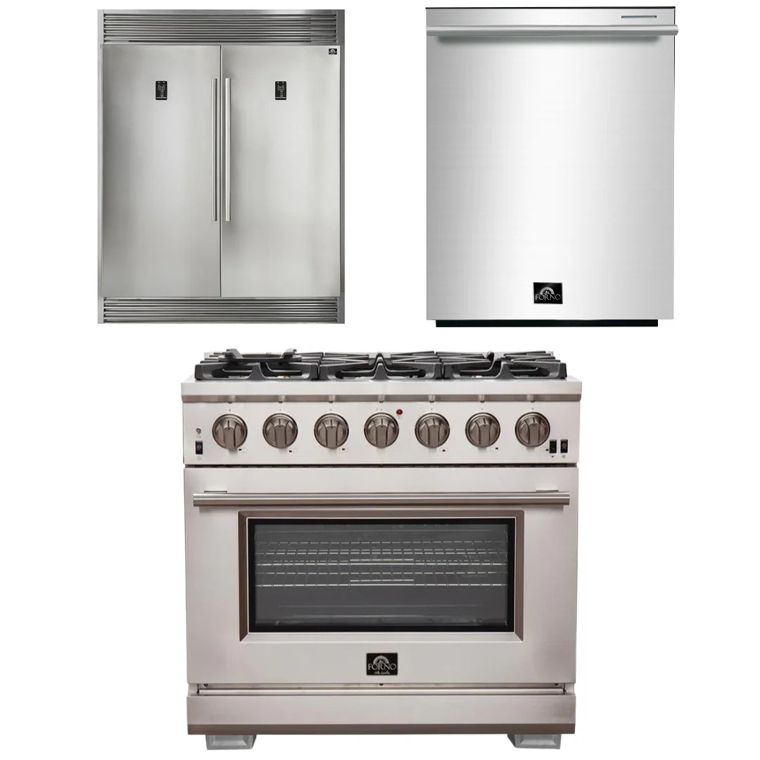 36 Inch Pro Gas Range, Dishwasher, Refrigerator D428