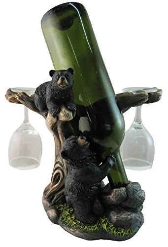 Black Bear Wine Glasses and Bottle Holder Figurine A125783
