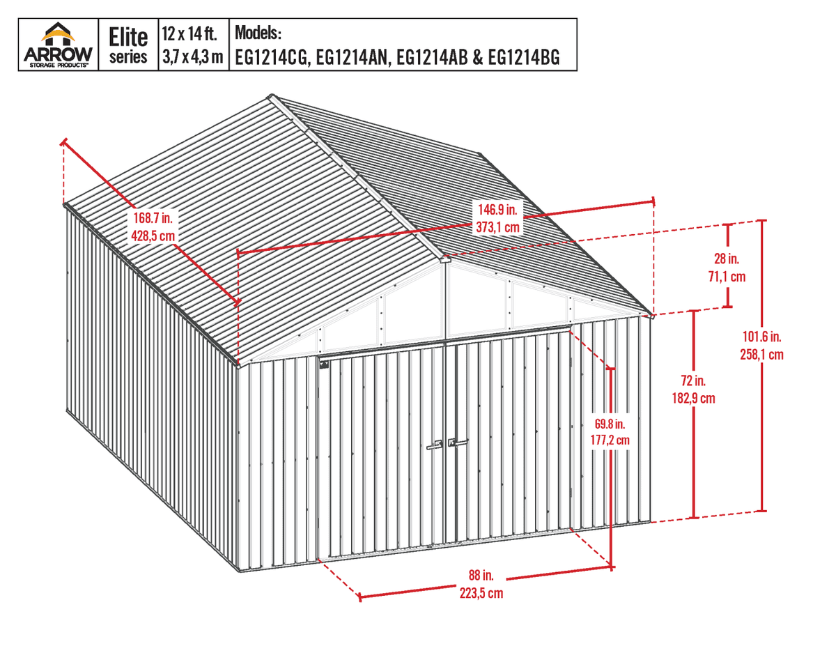 Steel Storage Shed 12x14 Cool Grey S262108