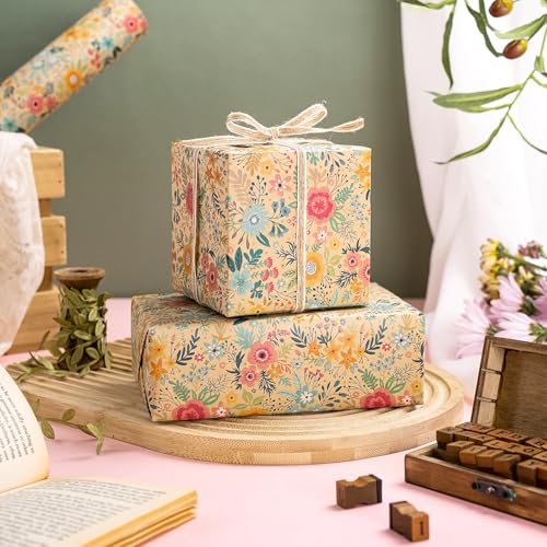 Kraft Floral Wrapping Paper Roll M2476