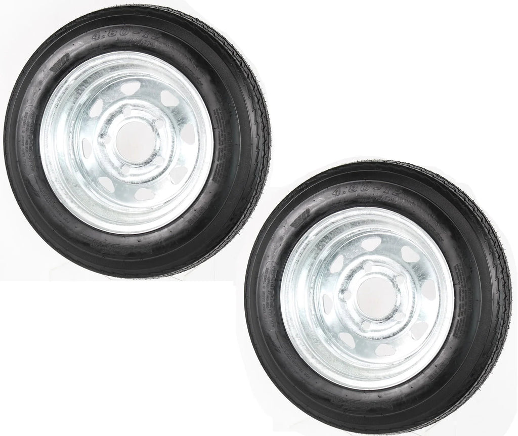 2-Pack Trailer Tire On Rim 480-12 5 Lug Galvanized Spoke Wheel D360