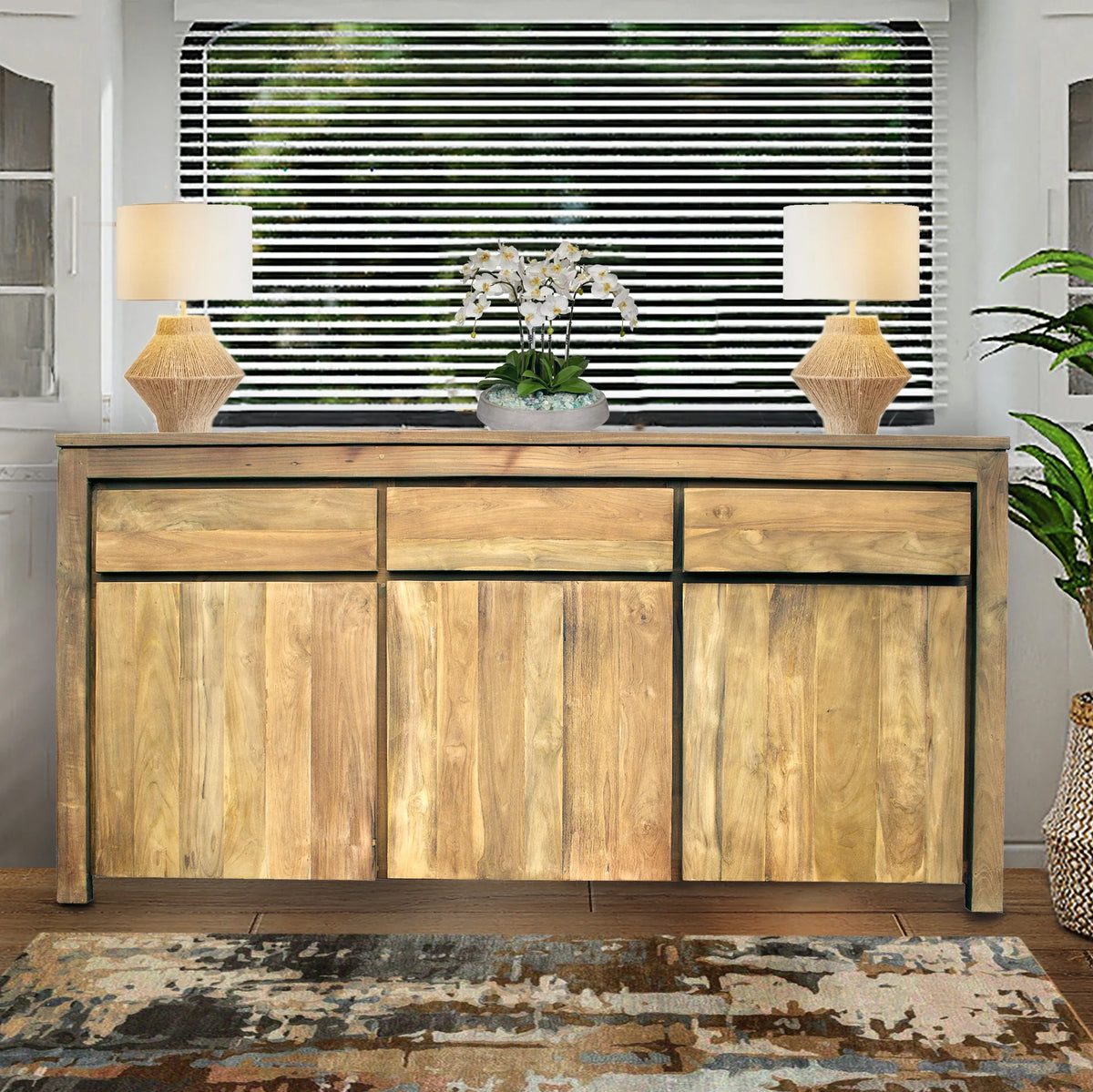 Recycled Teak Wood Buffet with 3 Doors and 3 Drawers D817