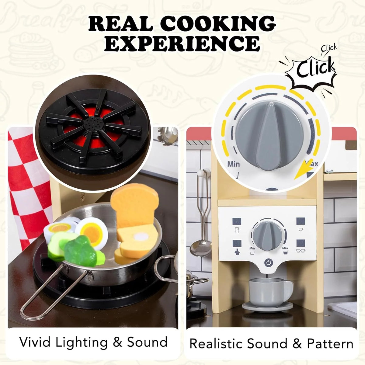Wooden Play Kitchen with Sink Microwave Oven and Sound U9329