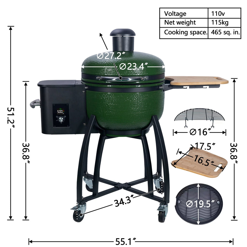 24" Ceramic Pellet Grill with Double Ceramic Liner 4-in-1 H5206