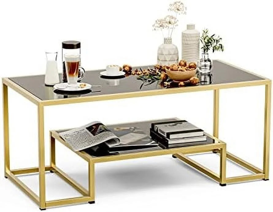 Gold 2-Tier Faux Marble End Table K632570